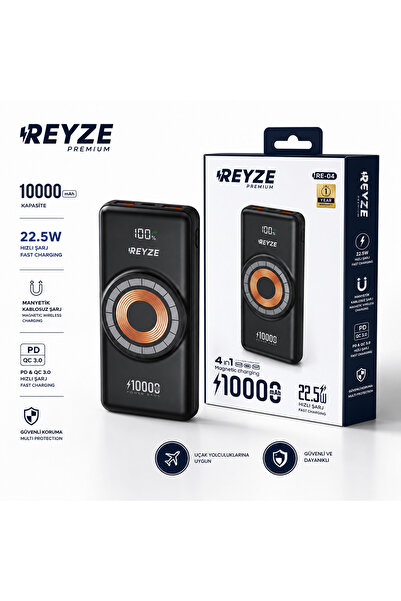 Reyze 10.000 mah magsafe dahili çoklu kablolu dijital göstergeli powerbank,si...