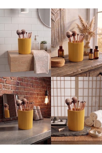 craftopya Decorative Striped Pen Holder and Makeup Brush Holder Desktop Organizer