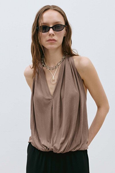Suud Collection Sütlü Kahve Nina Dökümlü Halter Top