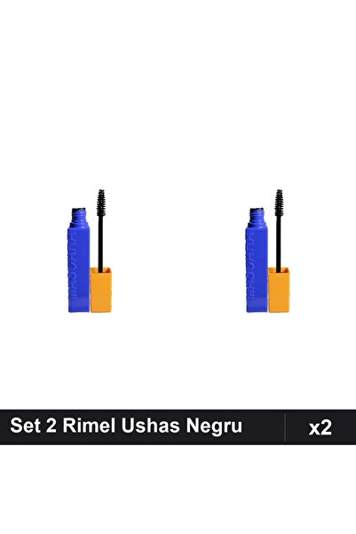 Ushas Set 2 Rimel Negru, Mascara Volumizanta cu Perie Curbanta, Makeup Ochi