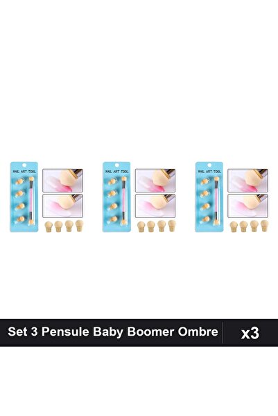 NAİLS Set 3 Pensule Baby Boomer Burete Ombre + 12 Rezerve, Manichiură Gel