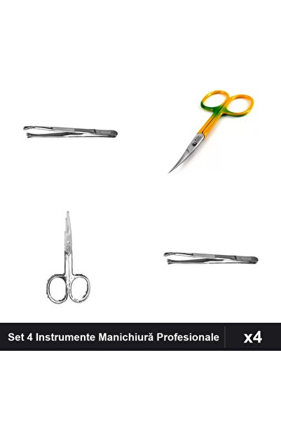 One Group Set 4 Instrumente Manichiură Profesionale, Unghieră Clești Roșu, Pi...