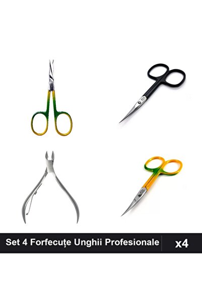 One Group Set 4 Forfecuțe Unghii Profesionale One Group, Clește Cuticule, Neg...