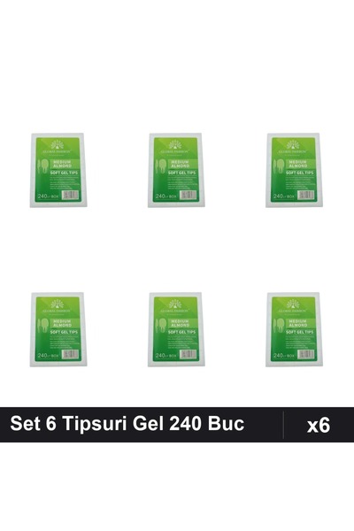 global fashion Set 6 Tipsuri Gel 240 Buc, 12 Marimi, Forma Migdala Medie, Man...