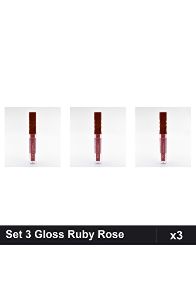 Ruby Rose Set of 3 Gloss Shimmer 05, Professional Lip Gloss, Intense Pink Shade