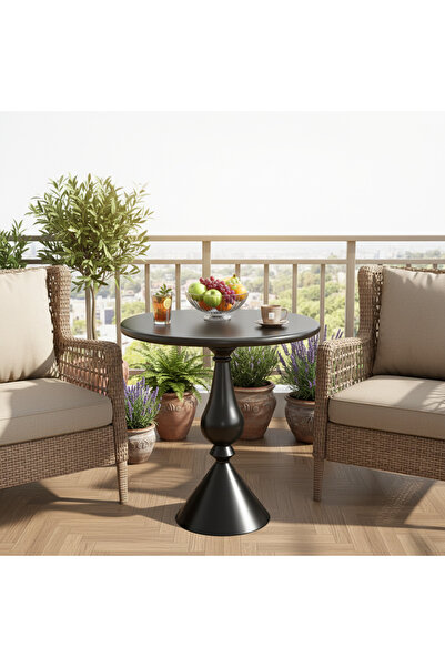 Shangxing Black/White Round Side Table, Indoor/Outdoor Pedestal Coffee Table ...