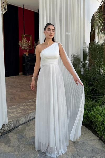 Sindimoda Rüya Tek Kol Omuz Tokalı Sim Detay Abiye 9388