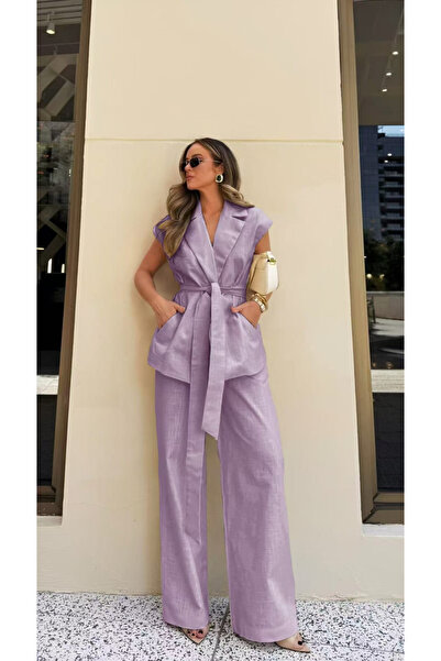 OEM Elegant two-piece women's suit with jacket and wide-leg pants