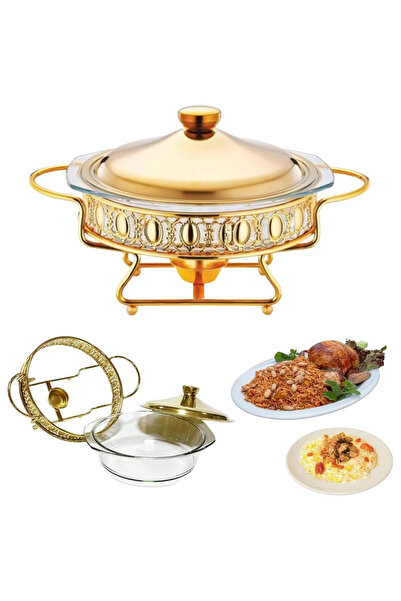 GGEROU 2.0-liter buffet tray with lid, glass pot, gold-colored buffet warmer,...