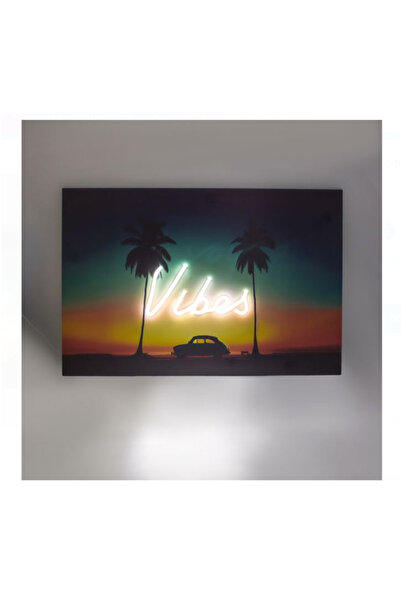 JMB Tablou din Lemn cu LED Neon Model Apus de Soare Vibes 60x40cm