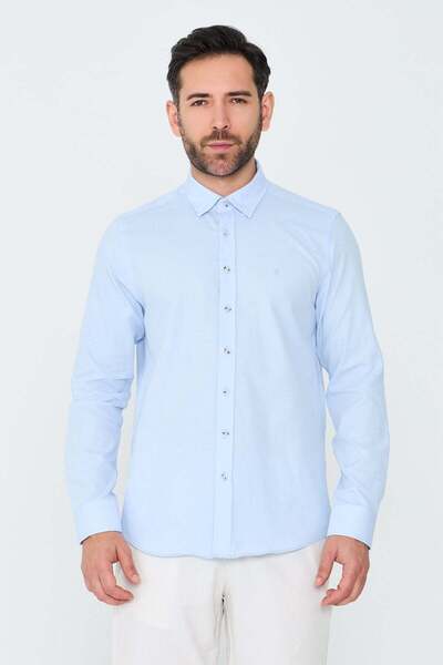 White Stone Blue 100% Cotton Regular Fit Men's Long Sleeve Shirt