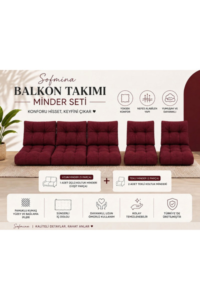 Sofmina Leke Tutmaz 3-1-1 Balkon Bahçe Minder Seti - Fermuarlı Yıkanabilir İç...