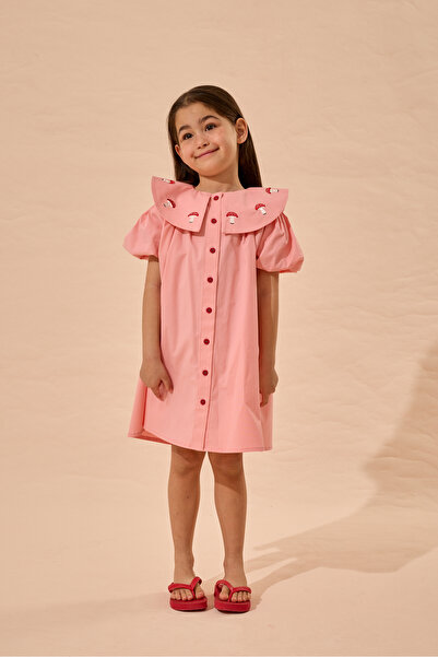 Fahhar Kids Rochie brodată cu ciuperci roz