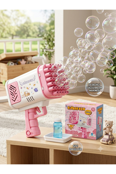 G-TUĞ OUTLET 45 Delikli Otomatik Baloncuk Makinesi Güçlü Işıklı Bubble Gun Oy...