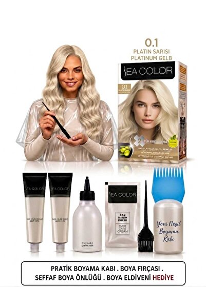 Sea Color Set Saç Boyası 0.1 Platin Sarısı 2 Li +Pratik Boya Kabı