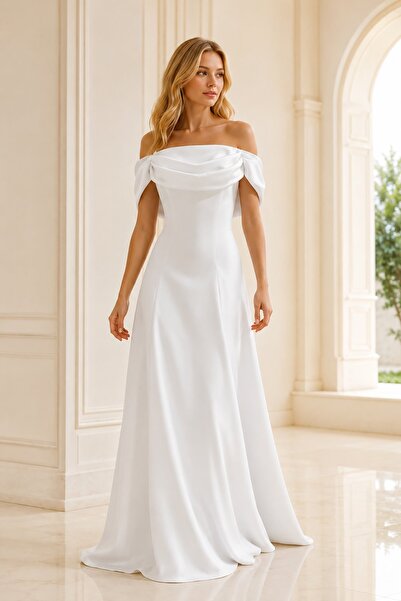 Rain and River Madonna Collar Satin Look Evening Dress