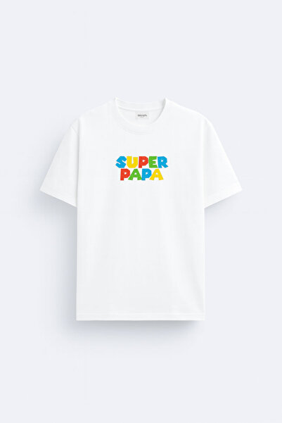 cesita Tricou alb din țesătură de bumbac imprimată Ziua Tatălui Super Dad