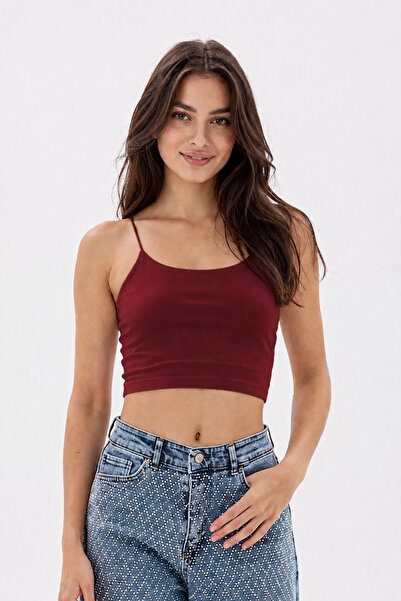 vesantia Women's Burgundy Rope Strap Non-See-Through Crop Lycra Undershirt