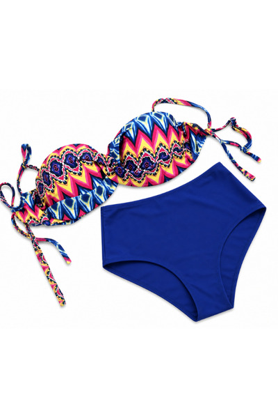Nobrand Costum de baie dama 2 piese multicolor cu slip albastru high waist – ...