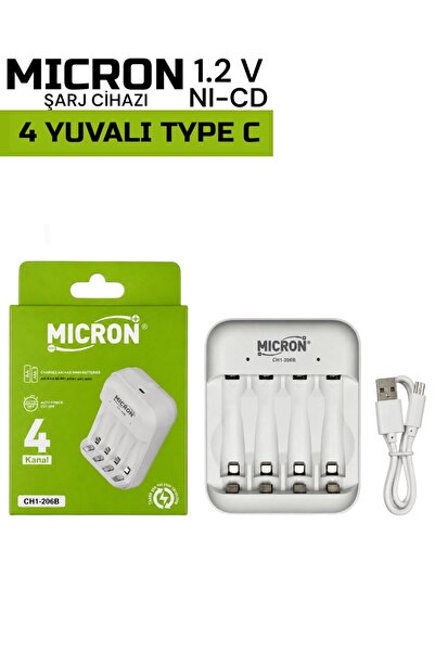 Micron AA AAA Pil Şarj Cihazı 4 Yuvalı Type-C Ni-CD Ni-MH Şarj Aleti CH1-206B