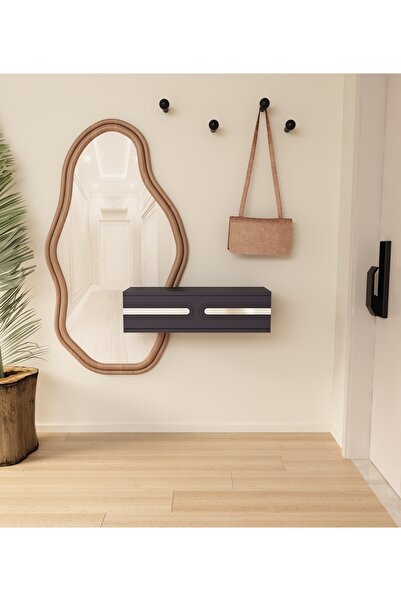 morepp Oslo 70cm Duvara Monte Tek Kapaklı Raflı Modern Dresuar Antrasit-Gümüş