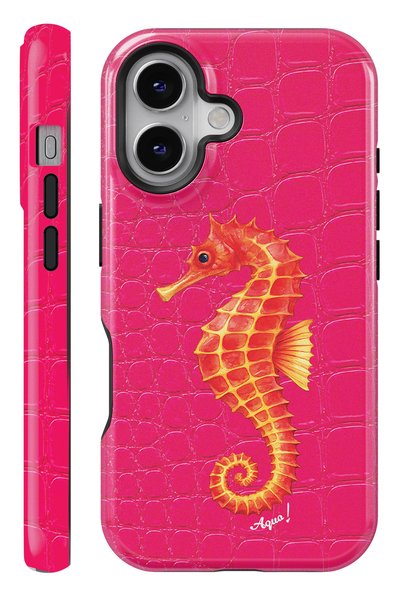 WANNACASE iPhone 16 Aqua Seahorse Pink Double Layer Essential Tough Phone Case