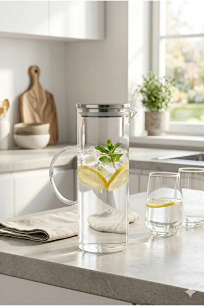 Hilamingo Home Metal Kapaklı 1200 ml Borosilikat Isıya Dayanıklı Cam Sürahi 2...