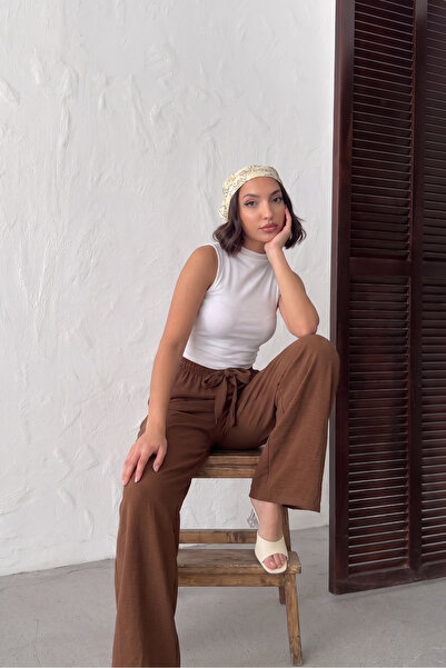 NEW JOURNAL Women's Bitter Brown Elastic Waist Draped Trousers Nj139