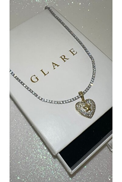 GLARE JEWELRY CO 1mm Zircon Stone Heart Charm Detailed Stainless Steel Waterw...