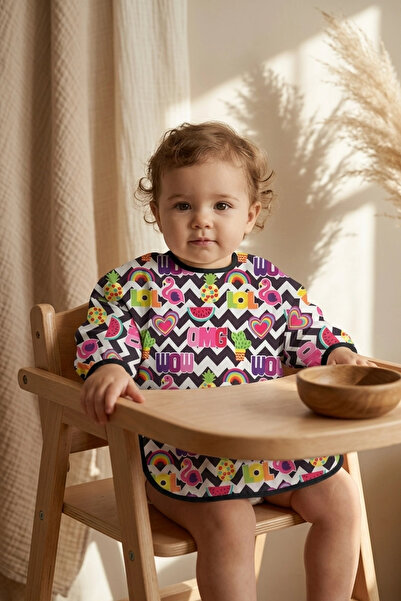 Bebechi Liquid-Proof Long-Sleeved Baby Food Bib - Pop-Art Patterned Stain-Pro...