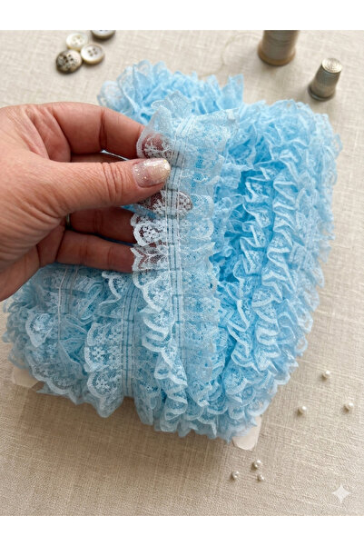 Deniz Party Store Büzgülü Mavi Çift Taraflı Dantel Fırfır 4 cm 1 Metre