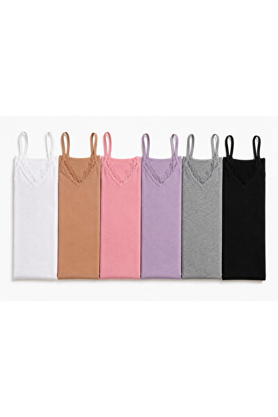 LUNNÓ Women's 6-Piece Lace Cotton Soft Texture Undershirt Set with Rope Straps