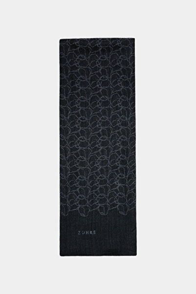 Zühre Soft Floral Patterned Night Black Shawl 0058