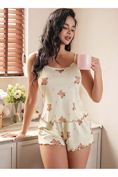 Ruselin Women's Teddy Bear Soft Shorts Pajama Set