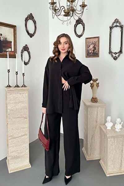 Elbee Fashion Woman Μαύρο Σετ Δύο Τεμαχίων με Πουκάμισο
