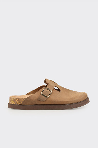 Elle Shoes Bej Deri Erkek Terlik