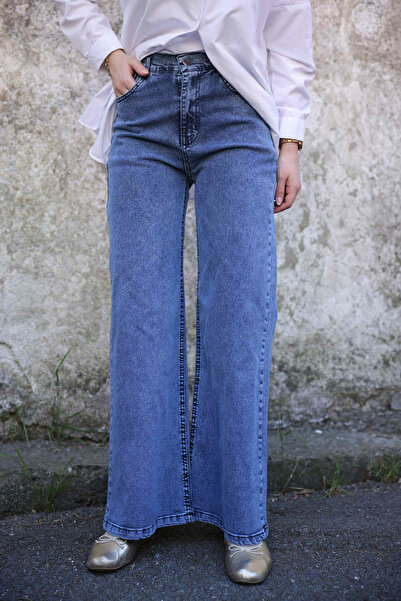 İmajButik Blue High Waist Palazzo Jeans