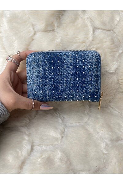 MIDELLE Kadın Açık Mavi Taşlı Denim Cüzdan