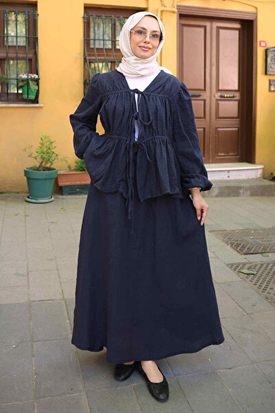 İmajButik Crni set kimono suknje sa elastičnim rukavima i vezanjem na prednjo...