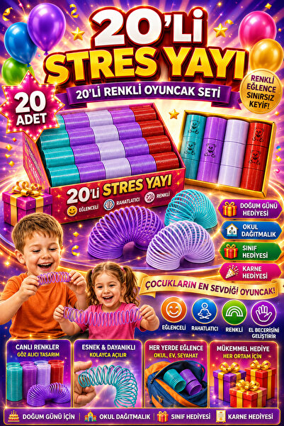 KAR TANESİ 20’li Stres Yayı Renkli Oyuncak Seti Okul Dağıtmalık Doğum Günü He...