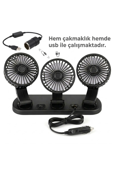 Monte Lua Araç İçi Vantilatör Fanı, 12 Volt Çakmaklık Girişli, Usb Dönüştürme...