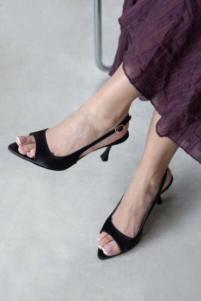 STRASWANS Sandale de damă Diana din satin cu toc, negre