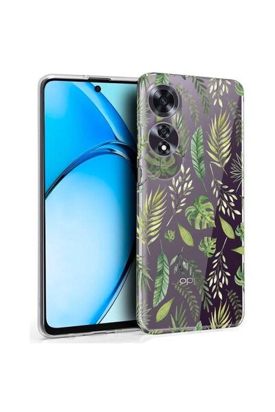 bestcase ¬Æ Husa pentru OPPO A60 4G, Clear Silicon 2MM, Green leafs, Antisoc,...