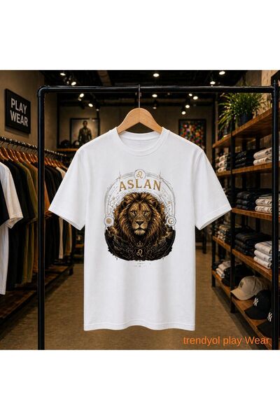playwear Arslan Burç Chest Printed 100% Cotton Oversize Loose Regular Fit Cre...
