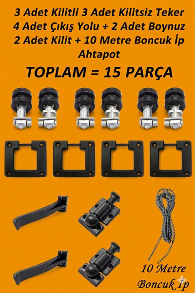 Ahtapot CAM BALKON TEKERİ+BOYNUZ+KİLİT+BONCUK İP (TOPLAM 15 PARÇA)