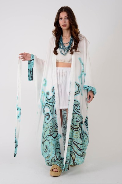 Hazinedan Women's Authentic Shahmaran Pattern Kimono Kaftan