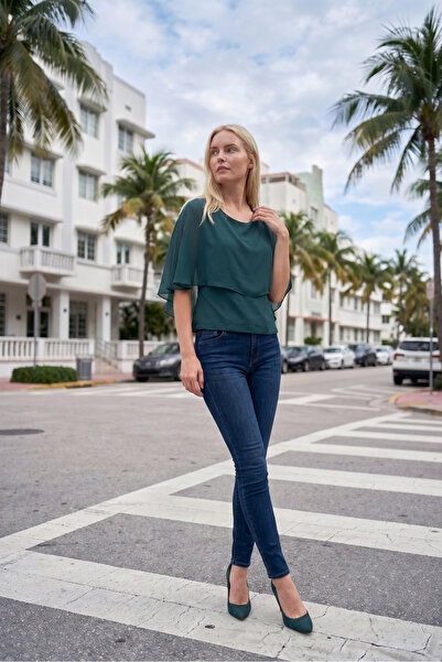 Romina Ruffle Chiffon Crew Neck Flounce Casual Blouse