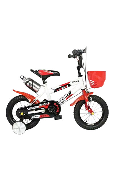 LUDIRO Bicicleta pentru Copii 12 Inch pentru 2-5 Ani, Alb Rosu, cu Roti Ajuta...