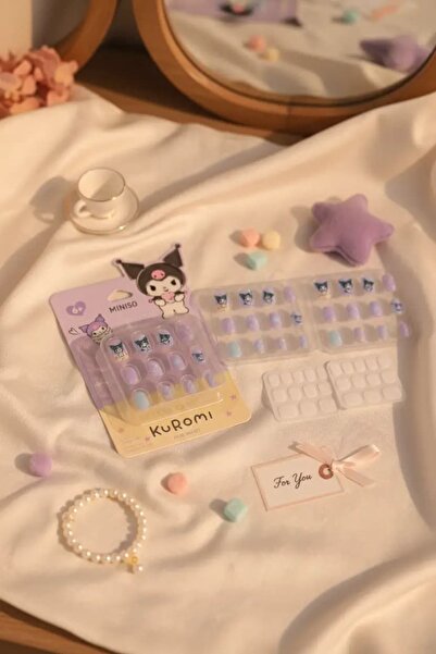 SANRIO Lisanslı Kuromi Jöle Yapışkanlı Takma Tırnak Seti Mavi – Şeritli Moder...