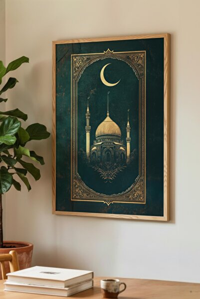 Zevahir Mobilya Dekorasyon Tablou din lemn verde smarald cu moschee și vedere...
